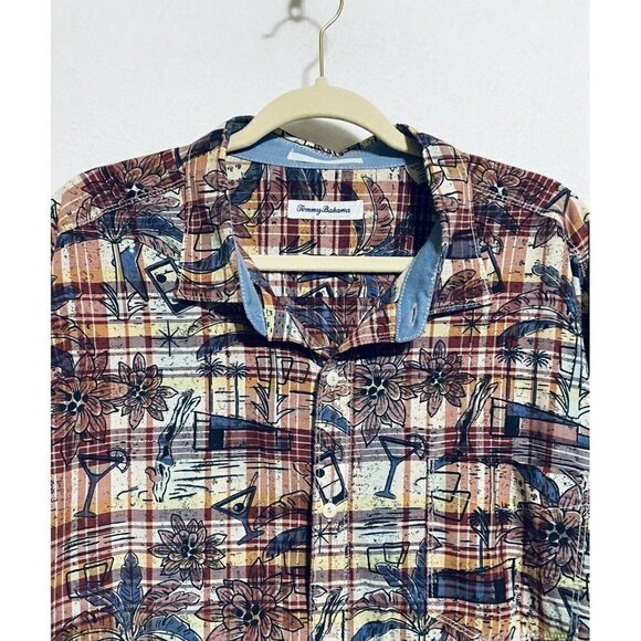Tommy Bahama Button Up Men XXL Palm Springs Martini Plaid Flip Cuff Red - Picture 2 of 6